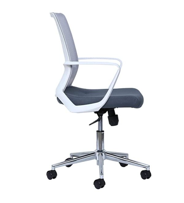 NXTGEN MISURAA Imported Easy Chair with Fabric Seat, Mesh Back and Lumbar Support for Work from Home & Office (Grey and White)