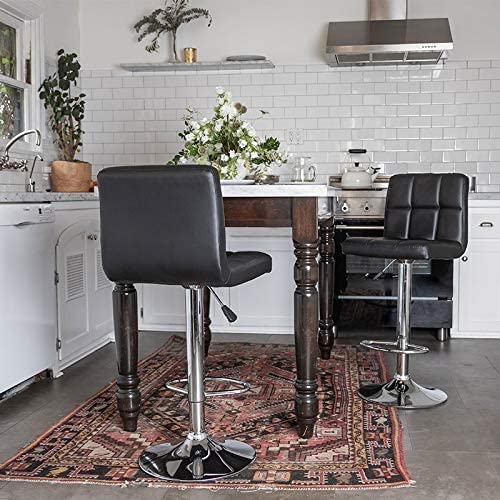 Counter Height Bar Stools Set of 2 PU Leather Swivel BarStools for Kitchen Stool Height Adjustable Counter Stool Barstools Dining Chair with Back (Black)
