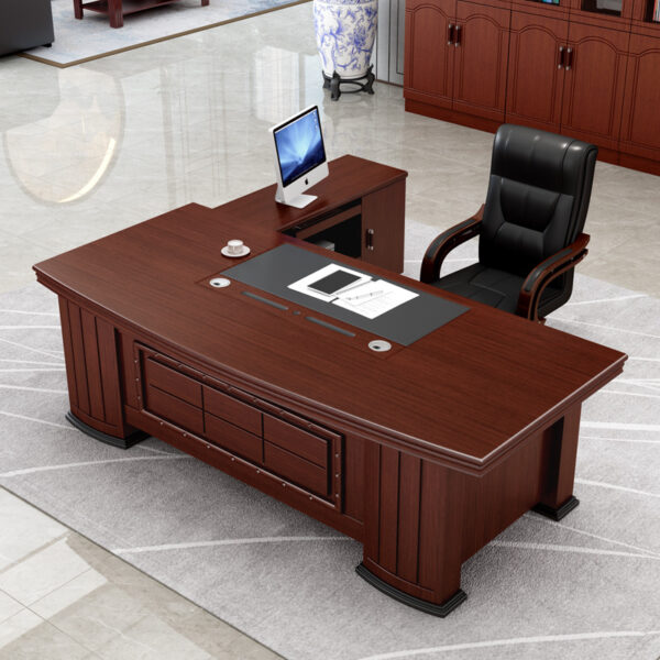 3-door wooden cabinet, mesh visitor seat, 1.2m executive desk,directors reclining office seat, captain mesh office seat, 4-link waiting bench, mahogany coffee table, 1.8m executive office desk, 2-way modular workstation