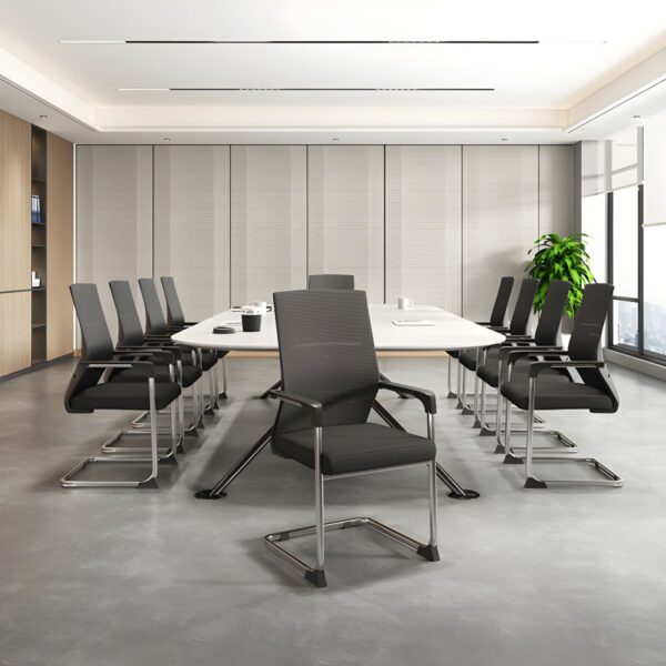 3.0m boardroom table, headrest office seat, 4-door office credenza, coat hanger, mesh high back seat, captain mesh seat, 2-wqa modular workstation