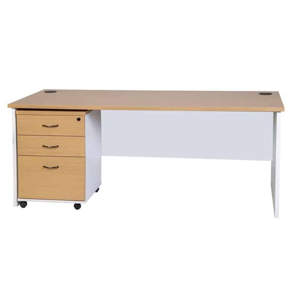 Mesh high back office seat, 3-link heavy duty padded bench, 1600mm executive office desk, 2-door wooden filing cabinet, mesh office visitor seat, 3-drawer filing cabinet, swivel barstool, executive office visitor seat