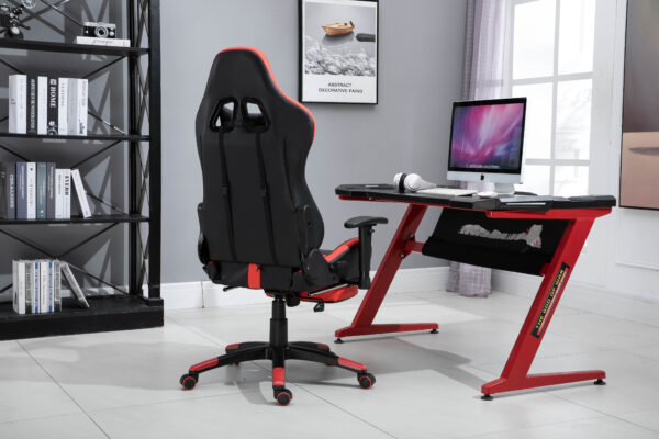 Red classic gaming chair, 1.4m executive office desk, eames swivel chair, 1.2m foldable study table, mesh office visitor seat, 3-door wooden filing cabinet