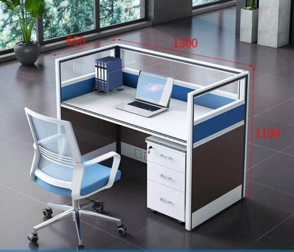 1-way modern office workstation, clerical office chair, 6-seater boardroom table, 1.4m round table, 3-drawer office filing cabinet, modern retro plastic stackable chair, 3-seater office sofa