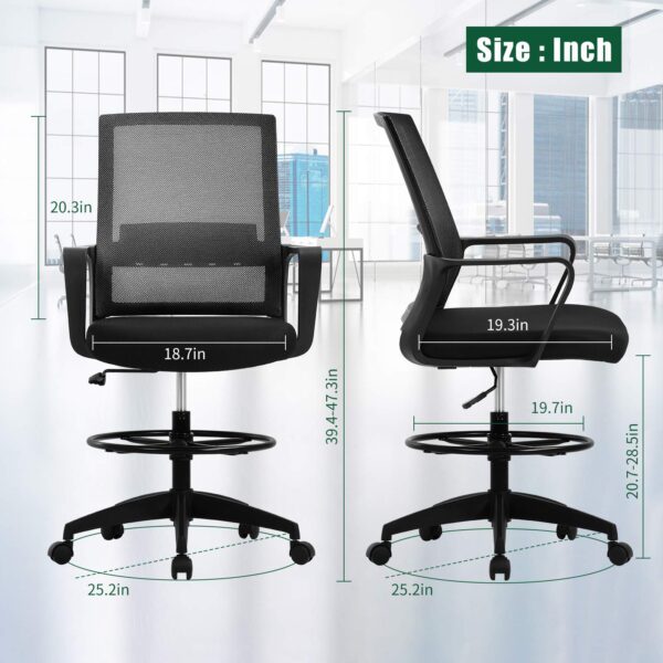 Drafting tall ergonomic office chair, Medium back visitor chair, 2.4m boardroom table, 10-seater office boardroom table, 1.2m office round table, black modern adjustable bar stool, 0.9m office study table