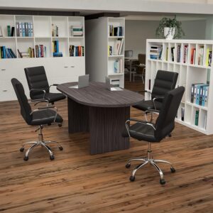 6-seater oval boardroom table, Premium Black Banquet Chair, 1.2m stylish round conference table, 3-drawer heavy-duty vertical filing cabinet, Comfortable foldable office chair, 3-link reception waiting bench, Square mahogany coffee table