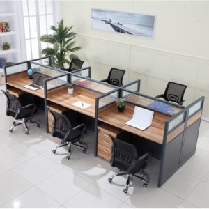 6-seater modular office workstation, 3-seater airport waiting bench, Vertical 3-drawer office filing cabinet, Reclining red gaming chair, Vertical metallic storage cabinet, 2.0m directors executive desk, Revolving back ergonomic chair, 1.2m curved office desk, High back executive visitor chair