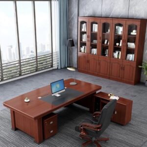 2.2m execuitve wooden office desk, 1.2m curved office desk, Red swivel adjustable barstool, Training foldable chair with writing pad, Modern retro plastic chair, 1.2m reception office desk, Executive ergonomic adjustable office chair