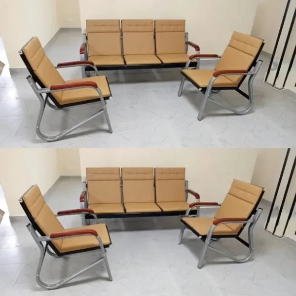 5-seater brown modern reception sofa, 4-drawer steel lockable filing cabinet, Executive chair with wooden arms, 2-door storage filing cabinet with safe, Leather executive visitor seat, 1600mm directors executive office desk, Black stackable office visitor seat, Mesh high back office seat, 0.9m study desk & chair combo, 1.0m lockable office desk, 1.4m modern office reception desk
