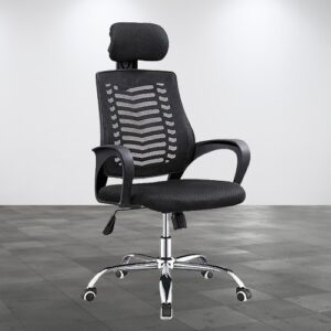 Breathable ergonomic office chair, Reclining executive office chair, 6-seater modular office workstation, Full glass lockable filing cabinet, Vertical 3-drawer office filing cabinet, Revolving back ergonomic chair, Stackable catalina visitor seat, 2.0m directors executive desk