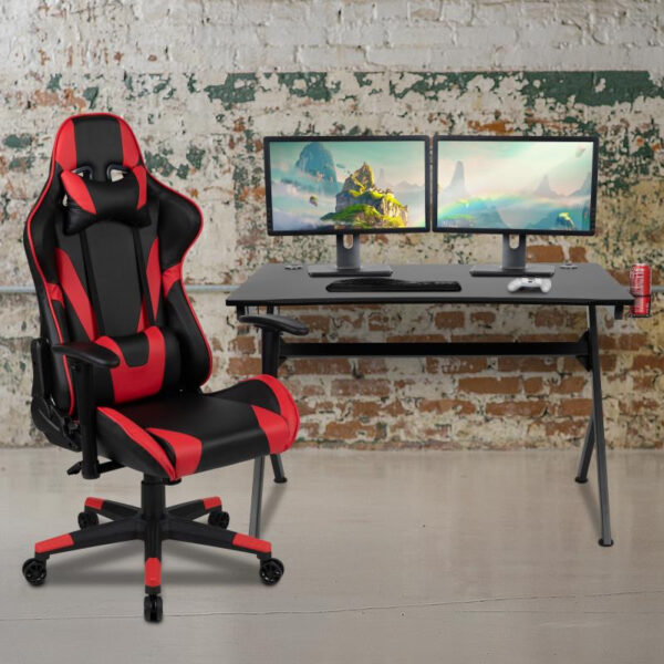Ergonomic reclining red gaming chair, 1.2m black electric standing table, Medium back ergonomic chair, 2.0m executive managers table, Swivel adjustable barstools, 4-drawer steel lockable filing cabinet