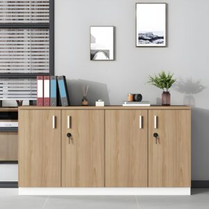 4-door executive office credenza, High back mesh office visitor seat, 140cm study office desk, Medium back leather executive office seat, Medium back leather executive office seat, 6 door metal locker cabinet, Low back stackable catalina visitor seat, Black swivel height adjustable barstools