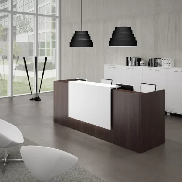 Reception 3-seater waiting bench, Stackable catalina leather visitor seat, 90cm office study desk, Low back chrome visitor chair, 1200mm black electric table, Lockable 4-drawer office filing cabinet, Director reclining executive office chair, Mahogany office coffee stool